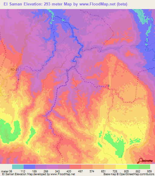 El Saman,Dominican Republic Elevation Map