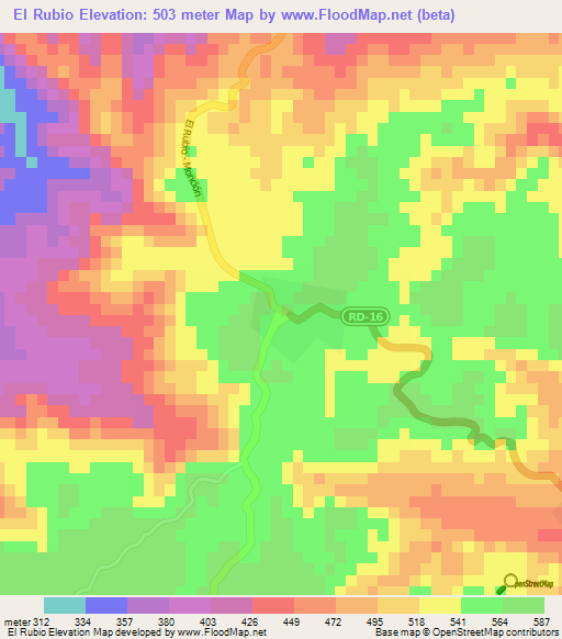 El Rubio,Dominican Republic Elevation Map