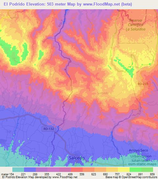 El Podrido,Dominican Republic Elevation Map