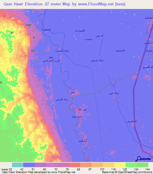 Qasr Hawr,Egypt Elevation Map