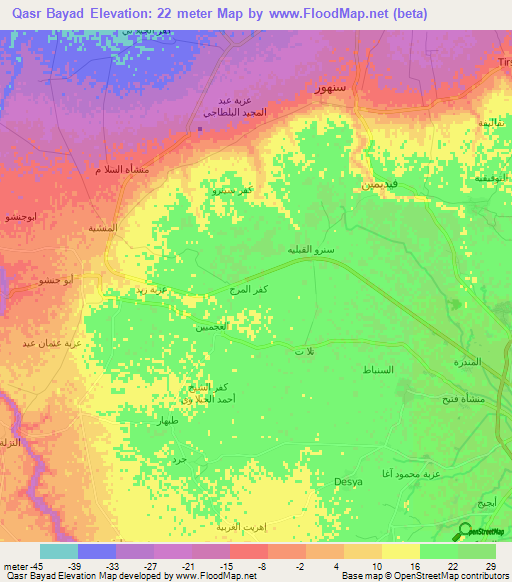 Qasr Bayad,Egypt Elevation Map