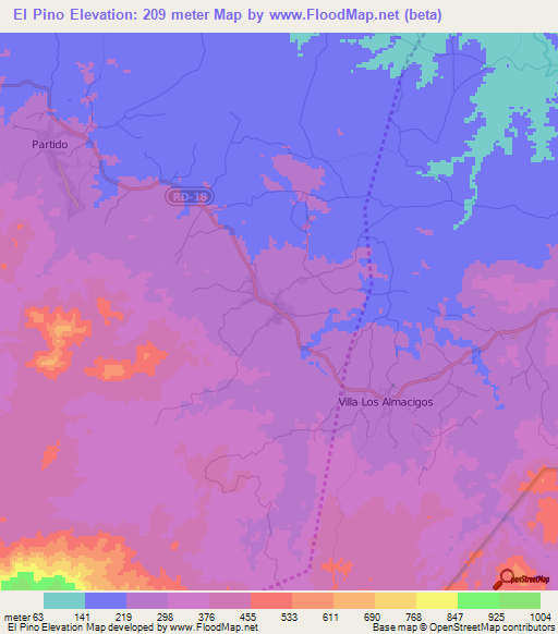 El Pino,Dominican Republic Elevation Map