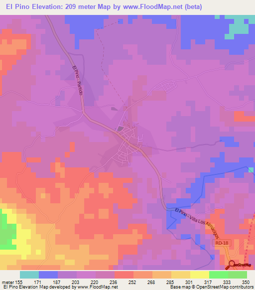 El Pino,Dominican Republic Elevation Map