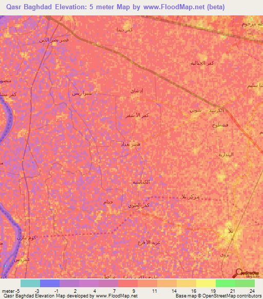 Qasr Baghdad,Egypt Elevation Map