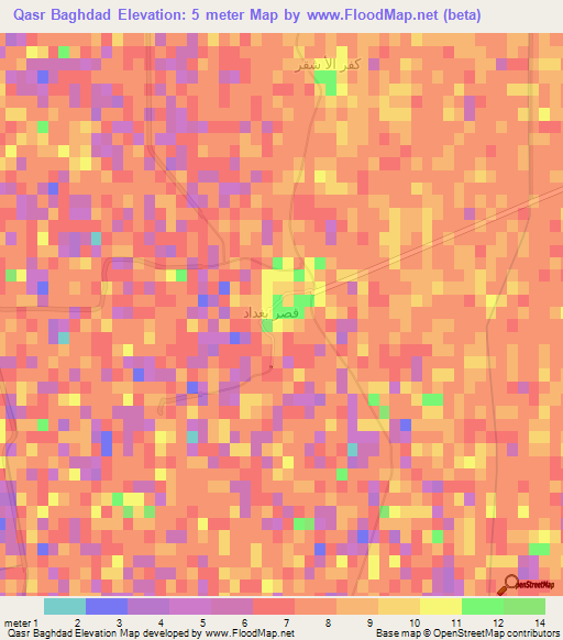 Qasr Baghdad,Egypt Elevation Map