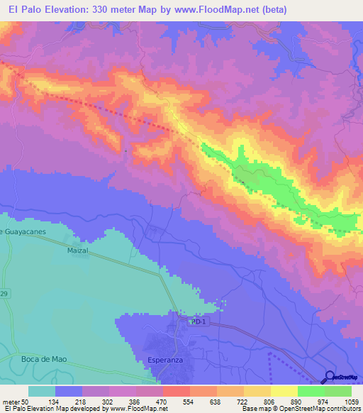 El Palo,Dominican Republic Elevation Map