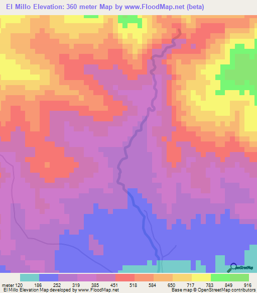 El Millo,Dominican Republic Elevation Map