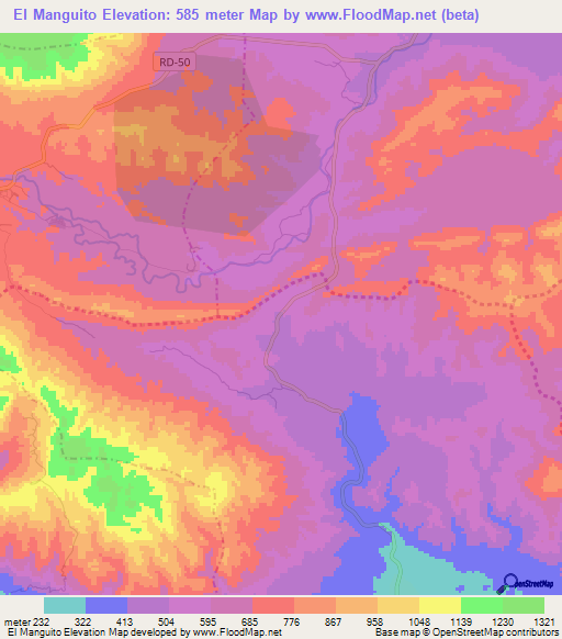 El Manguito,Dominican Republic Elevation Map