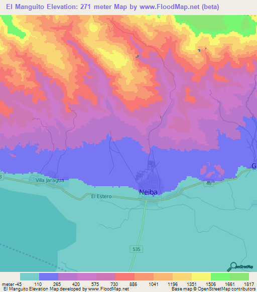 El Manguito,Dominican Republic Elevation Map