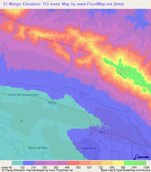 El Mango,Dominican Republic Elevation Map