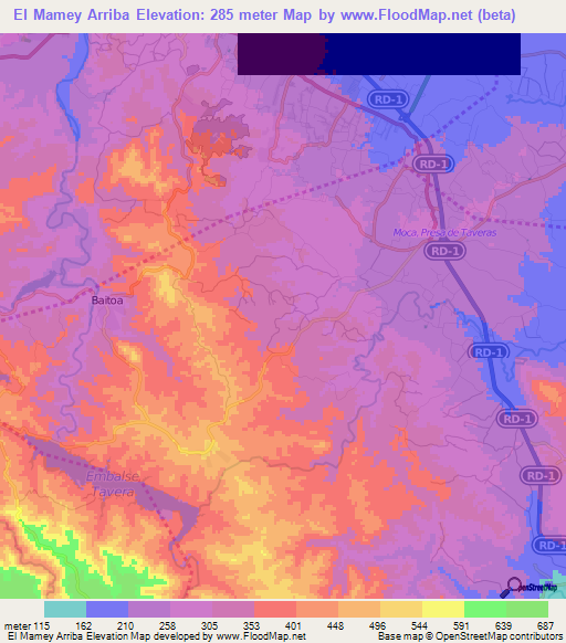 El Mamey Arriba,Dominican Republic Elevation Map