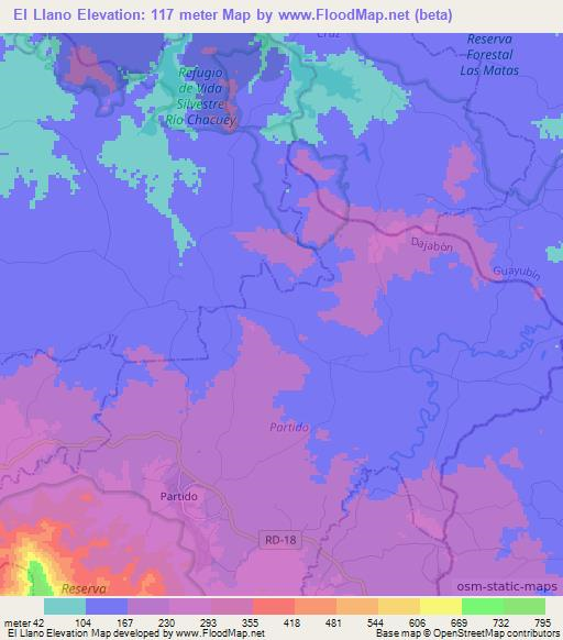 El Llano,Dominican Republic Elevation Map