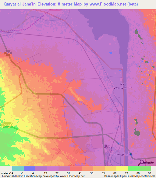 Qaryat al Jana'in,Egypt Elevation Map