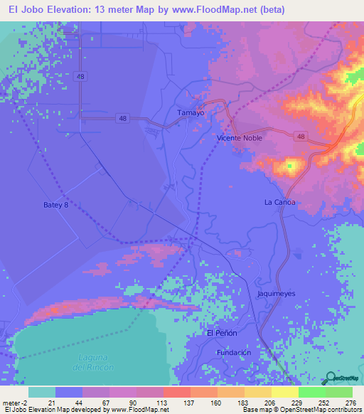El Jobo,Dominican Republic Elevation Map