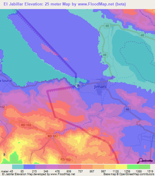 El Jabillar,Dominican Republic Elevation Map