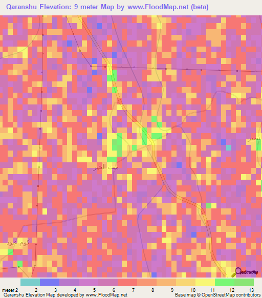 Qaranshu,Egypt Elevation Map