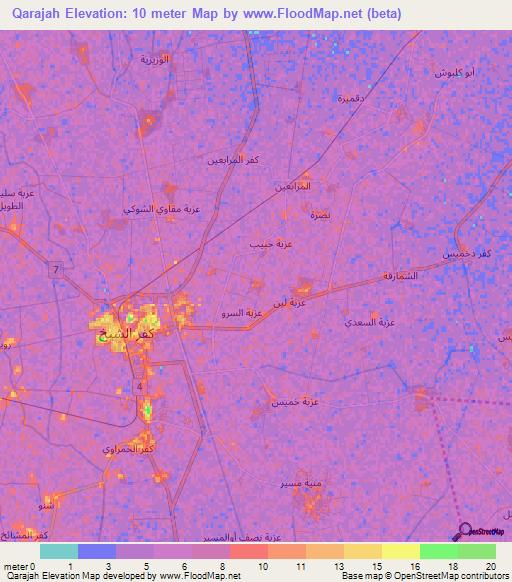 Qarajah,Egypt Elevation Map