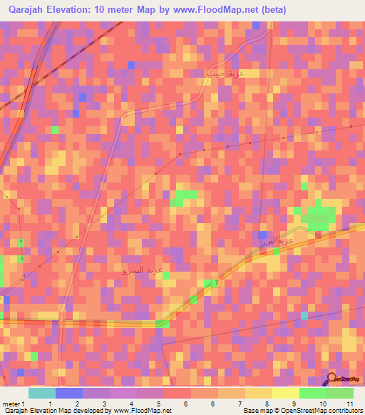 Qarajah,Egypt Elevation Map