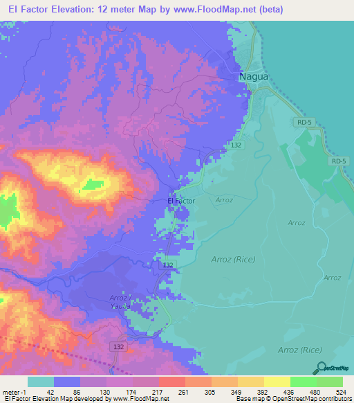 El Factor,Dominican Republic Elevation Map