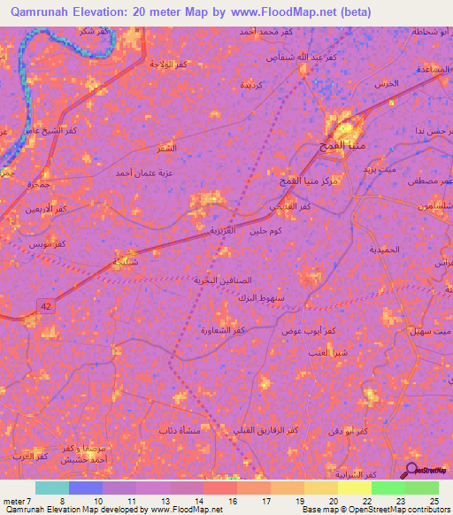 Qamrunah,Egypt Elevation Map