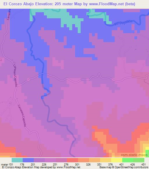 El Corozo Abajo,Dominican Republic Elevation Map