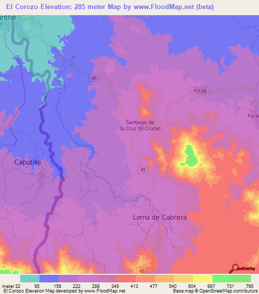 El Corozo,Dominican Republic Elevation Map