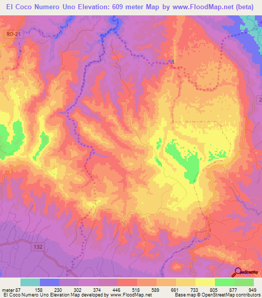 El Coco Numero Uno,Dominican Republic Elevation Map