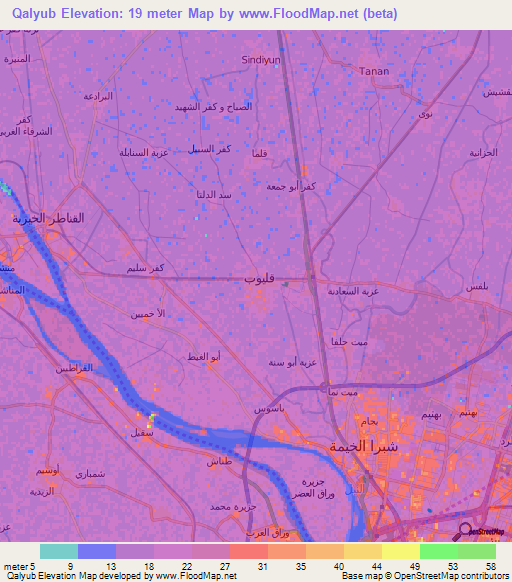 Qalyub,Egypt Elevation Map