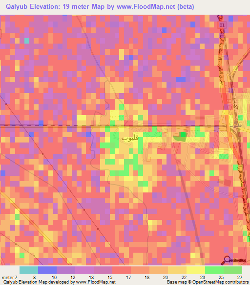 Qalyub,Egypt Elevation Map