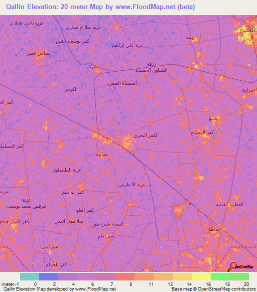 Qallin,Egypt Elevation Map