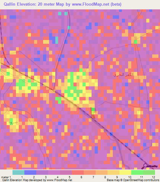 Qallin,Egypt Elevation Map