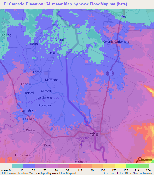 El Cercado,Dominican Republic Elevation Map