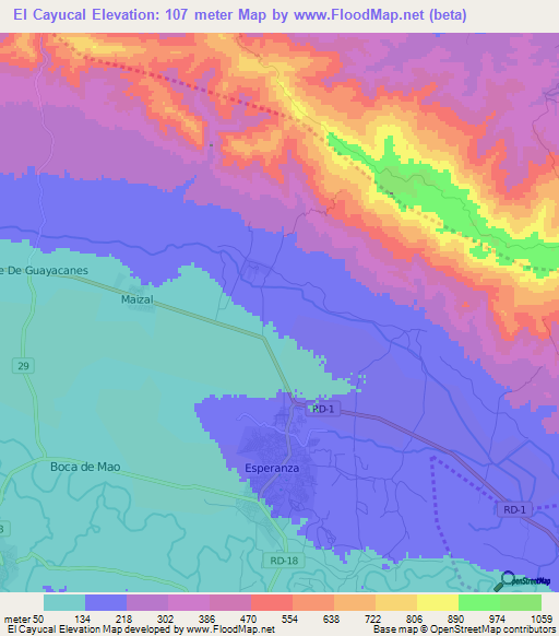 El Cayucal,Dominican Republic Elevation Map