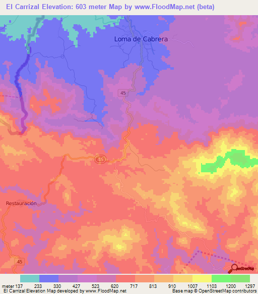 El Carrizal,Dominican Republic Elevation Map