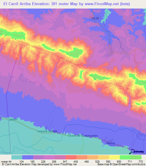 El Carril Arriba,Dominican Republic Elevation Map