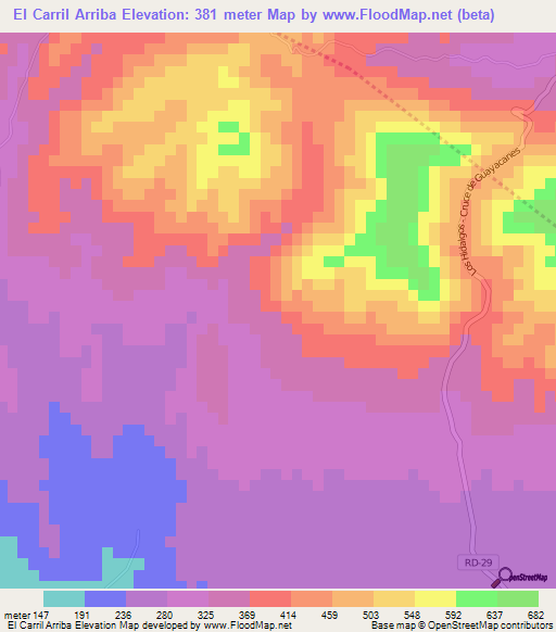 El Carril Arriba,Dominican Republic Elevation Map