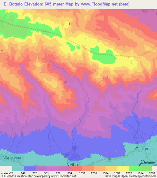 El Botado,Dominican Republic Elevation Map