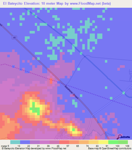 El Bateycito,Dominican Republic Elevation Map