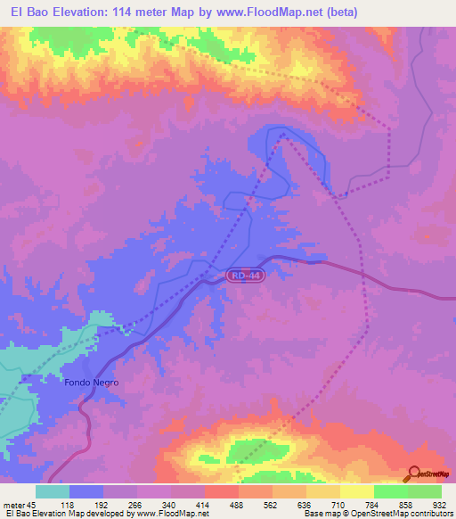 El Bao,Dominican Republic Elevation Map