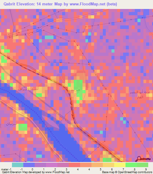 Qabrit,Egypt Elevation Map