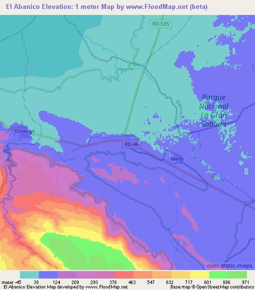 El Abanico,Dominican Republic Elevation Map