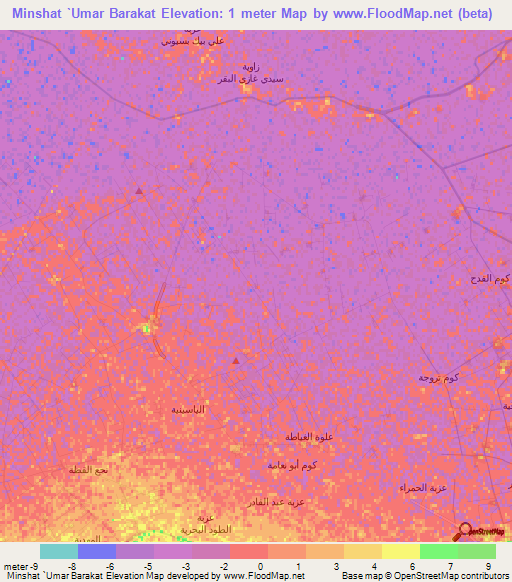 Minshat `Umar Barakat,Egypt Elevation Map