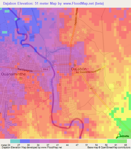 Dajabon,Dominican Republic Elevation Map