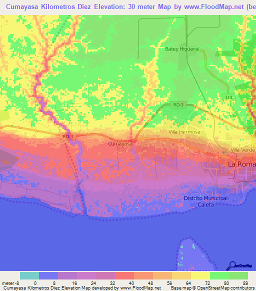 Cumayasa Kilometros Diez,Dominican Republic Elevation Map