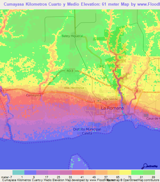 Cumayasa Kilometros Cuarto y Medio,Dominican Republic Elevation Map