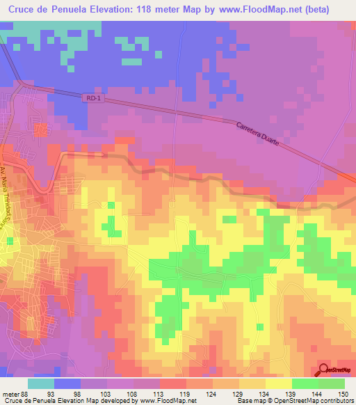 Cruce de Penuela,Dominican Republic Elevation Map