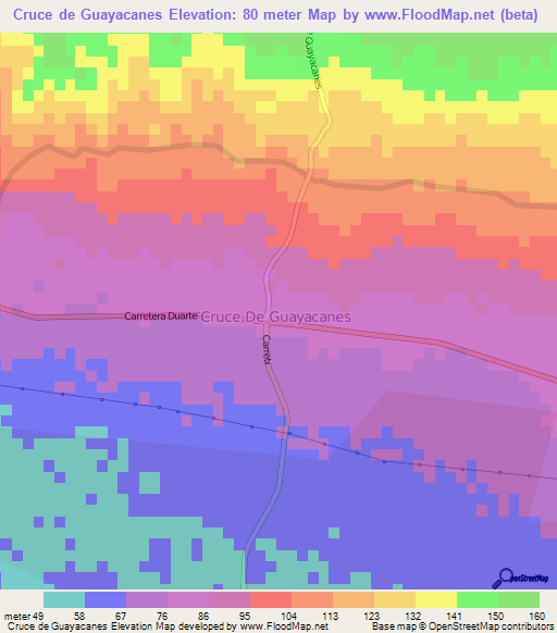 Cruce de Guayacanes,Dominican Republic Elevation Map