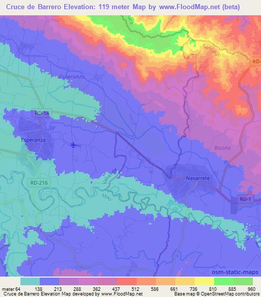 Cruce de Barrero,Dominican Republic Elevation Map