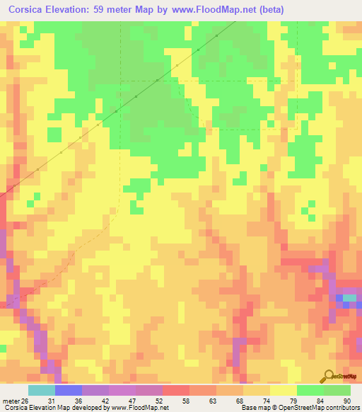 Corsica,Dominican Republic Elevation Map