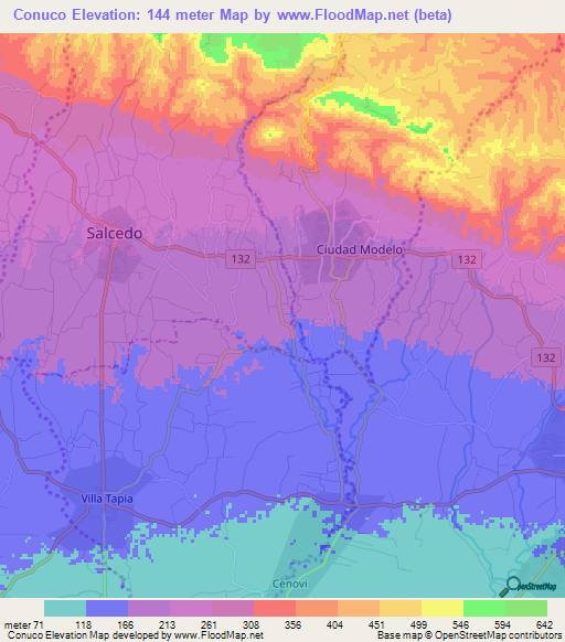 Conuco,Dominican Republic Elevation Map